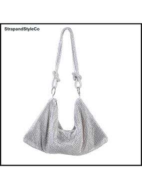 Rhinestone Polyester Hobo Evening Bag Zip Closure Tote Shoulder Bag Party